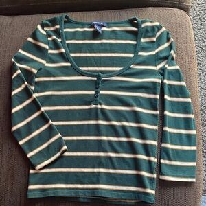 Forever 21 Green and Tan Striped Long Sleeve Top